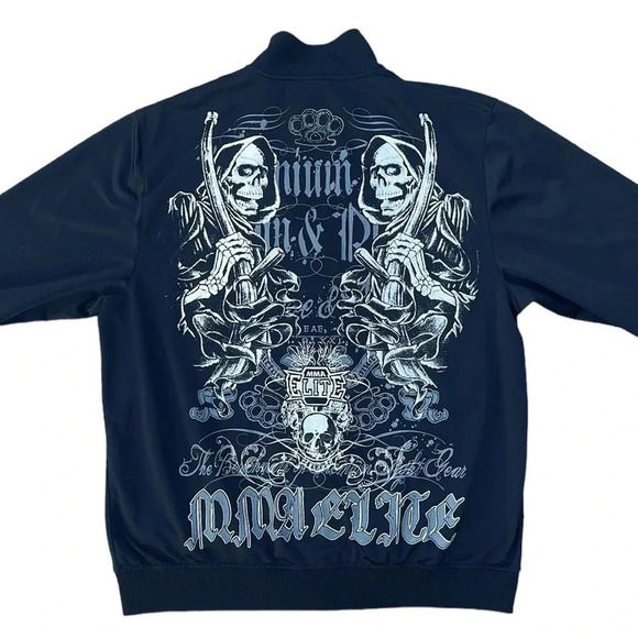 MMA Elite Gothic Skull and Grim Reapers Black Zip Up Lightweight Jacket Men’s - Picture 2 of 7